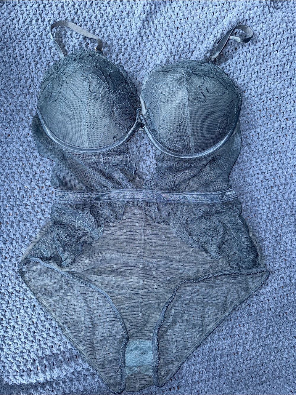 Never worn ! Sheer Lace Underwire Bodysuit in Slate Gray